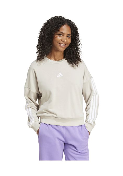 Felpa Adidas Essentials 3 Stripes French Terry Girocollo Beige Bianco Donna ADIDAS CORE | Felpe | JE0014-